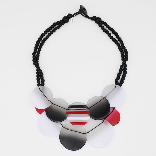 Red and Black Circle Bead Bib Necklace